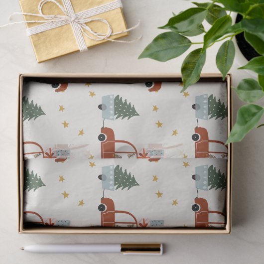 Christmas Tree Red Car Illustration  薄葉紙 (ギフト)