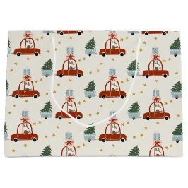 Christmas Tree Red Car Illustration Gift Bag ラージペーパーバッグ