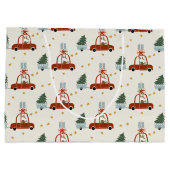 Christmas Tree Red Car Illustration Gift Bag ラージペーパーバッグ (裏面)