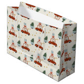 Christmas Tree Red Car Illustration Gift Bag ラージペーパーバッグ (正面アングル)