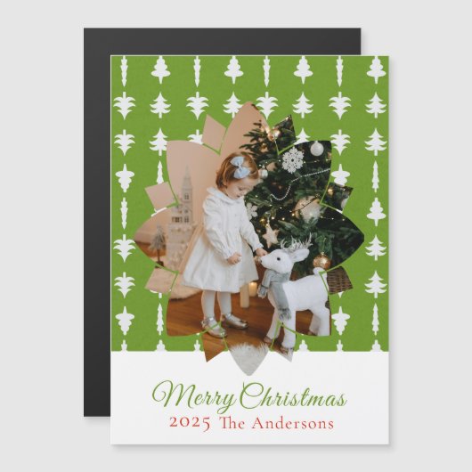 Christmas Tree Red Photo Holiday Magnetic  (正面/裏面)