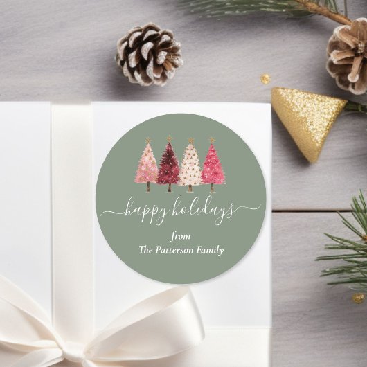Christmas Tree Red Pink Green Custom ラウンドシール