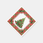 Christmas Tree Red Plaid with Holly スタンダードカクテルナプキン (角)