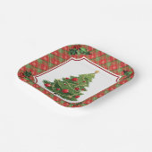 Christmas Tree Red Plaid with Holly ペーパープレート (傾斜あり)