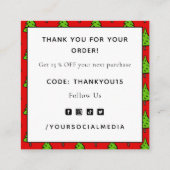 Christmas Tree Red Thank You スクエア名刺 (裏面)