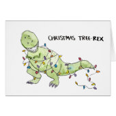 Christmas Tree-Rex Funny Christmas Watercolor Card (正面横)