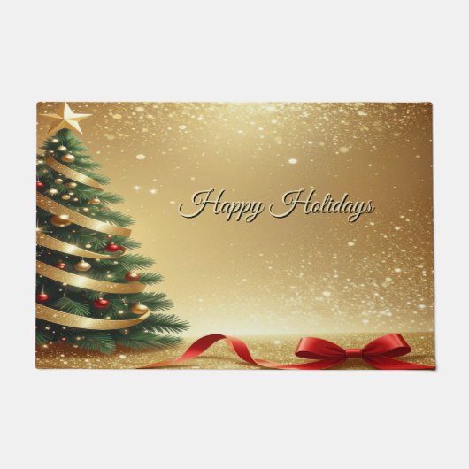 Christmas Tree Ribbons Holiday Doormat ドアマット (正面)