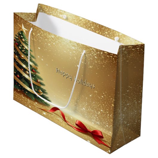 Christmas Tree Ribbons Holiday Gift Bag ラージペーパーバッグ (正面アングル)