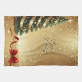 Christmas Tree Ribbons Holiday Kitchen Towel キッチンタオル (横)