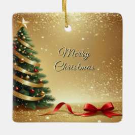 Christmas Tree Ribbons Holiday Ornament セラミックオーナメント