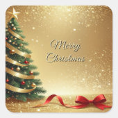 Christmas Tree Ribbons Holiday Sticker スクエアシール (正面)