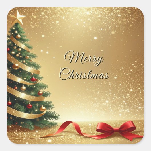 Christmas Tree Ribbons Holiday Sticker スクエアシール (正面)