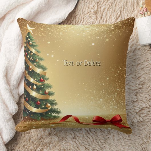 Christmas Tree Ribbons Holiday Throw Pillow クッション (ブランケット)