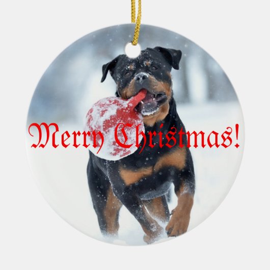 Christmas tree Rottweiler セラミックオーナメント (正面)