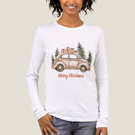 Christmas Tree Rustic Car  トライブレンドＴシャツ (正面)