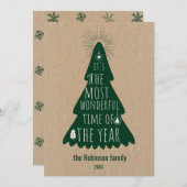 Christmas Tree Rustic Personalized シーズンカード (正面/裏面)