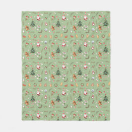 Christmas Tree Santa cute character holiday design フリースブランケット