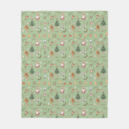 Christmas Tree Santa cute character holiday design フリースブランケット (正面)