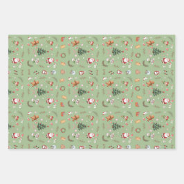 Christmas Tree Santa cute character holiday design ラッピングペーパーシート