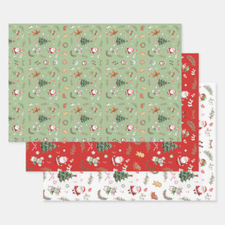 Christmas Tree Santa cute character holiday design ラッピングペーパーシート