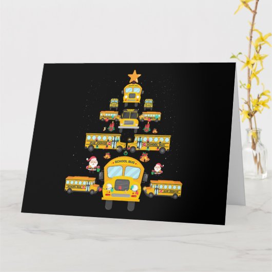 Christmas Tree School Bus Funny Driver Xmas Gift カード (黄色い花)