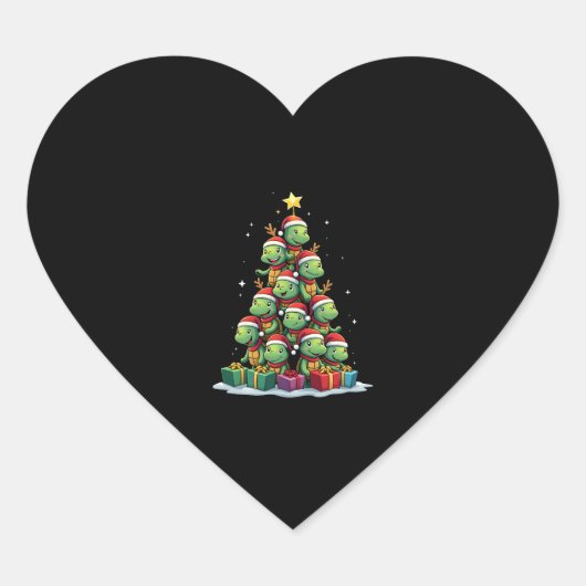 Christmas Tree Sea Turtle Turtles Tortoise T-Shirt ハートシール (正面)