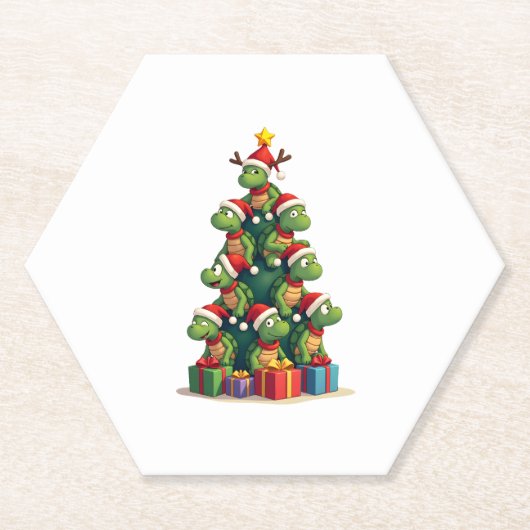 Christmas Tree Sea Turtle Turtles Tortoise T-Shirt ペーパーコースター (正面)
