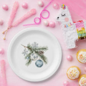 Christmas Tree Silver Snowflakes Blue Ornaments ペーパープレート (パーティー)