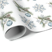 Christmas Tree Silver Snowflakes Blue Ornaments ラッピングペーパー (ロールコーナー)