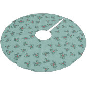 Christmas tree skirt, holly and snowflakes on blue ブラッシュドポリエステルツリースカート (アングル)