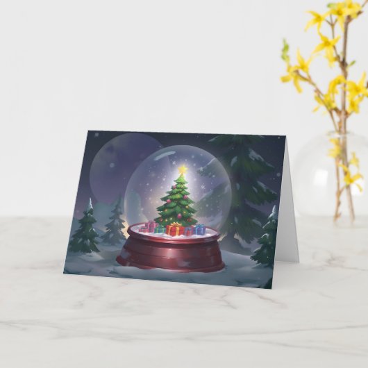 Christmas Tree Snow Globe カード (黄色い花)