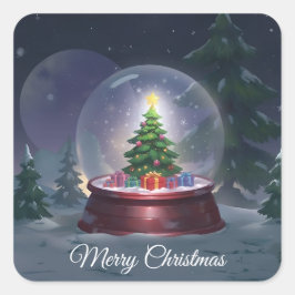 Christmas Tree Snow Globe Square Sticker スクエアシール