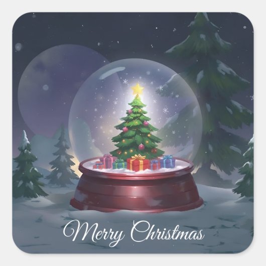 Christmas Tree Snow Globe Square Sticker スクエアシール (正面)