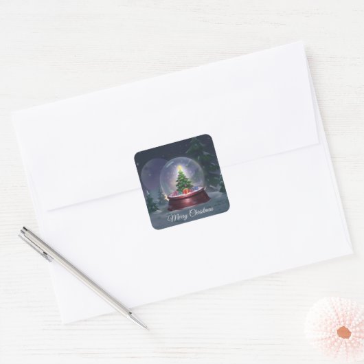 Christmas Tree Snow Globe Square Sticker スクエアシール (封筒)