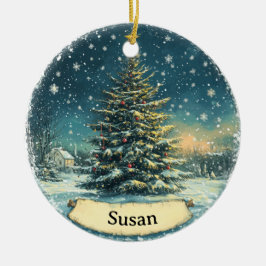 Christmas Tree Snow Ornament Vintage Style セラミックオーナメント