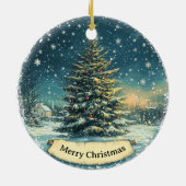 Christmas Tree Snow Ornament Vintage Style セラミックオーナメント (裏面)