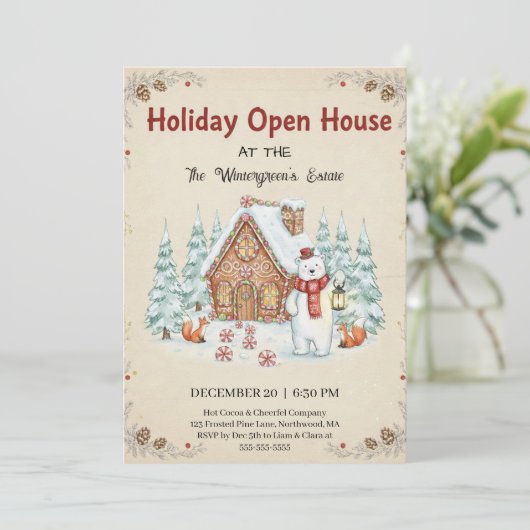 Christmas Tree Snowman Christmas Party Invitation 招待状 (スタンド正面)