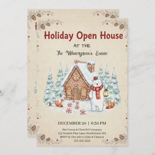 Christmas Tree Snowman Christmas Party Invitation 招待状 (正面/裏面)