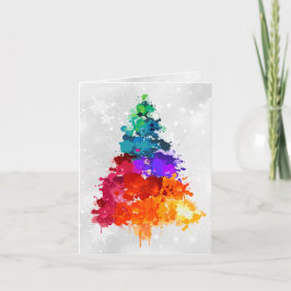 Christmas Tree, Splatter Paint, Primary Colors シーズンカード