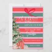 Christmas Tree Stripes Girls Baby Shower   招待状 (正面)