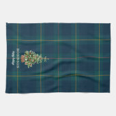 Christmas Tree Tartan Plaid Family Name キッチンタオル (横)