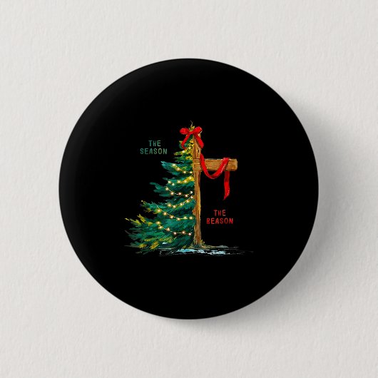 Christmas Tree The Season Jesus Cross Faith Holida 缶バッジ (正面)