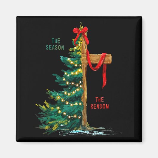 Christmas Tree The Season Jesus Cross The Reason  マグネット (正面)