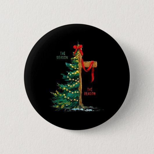 Christmas Tree The Season Jesus Cross The Reason 缶バッジ (正面)