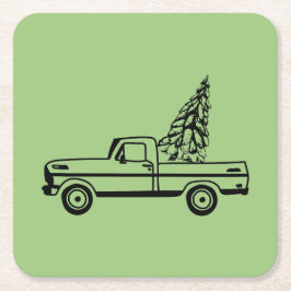 Christmas tree truck スクエアペーパーコースター