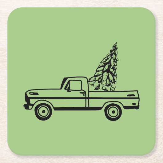 Christmas tree truck スクエアペーパーコースター (正面)