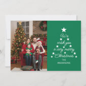 Christmas Tree Typography Family Photo Stars Green シーズンカード (正面)