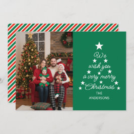 Christmas Tree Typography Family Photo Stars Green シーズンカード