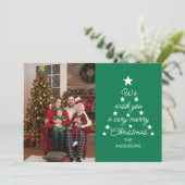 Christmas Tree Typography Family Photo Stars Green シーズンカード (スタンド正面)