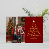 Christmas Tree Typography Gold Stars Family Photo  箔シーズンカード (立ち正面)